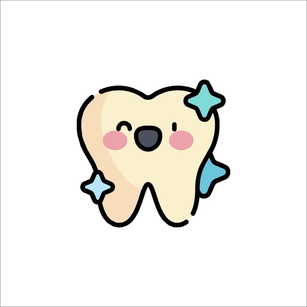 A tooth with stars on it is shown in a cartoon style vector