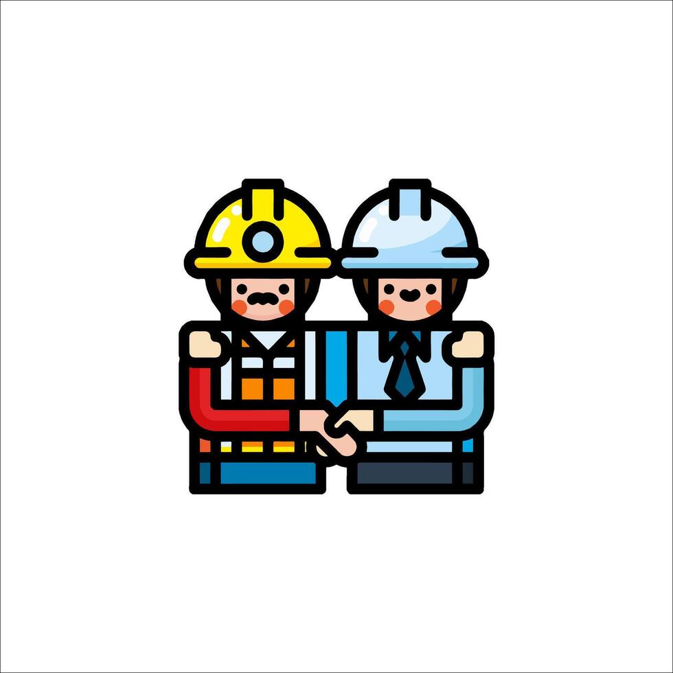 Two men in hard hats holding hands vector