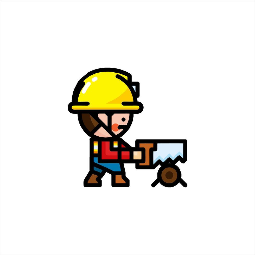 A cartoon worker with a saw in his hand vector