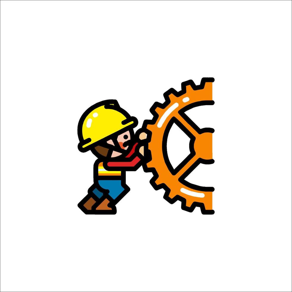 A cartoon man is working on a gear wheel vector