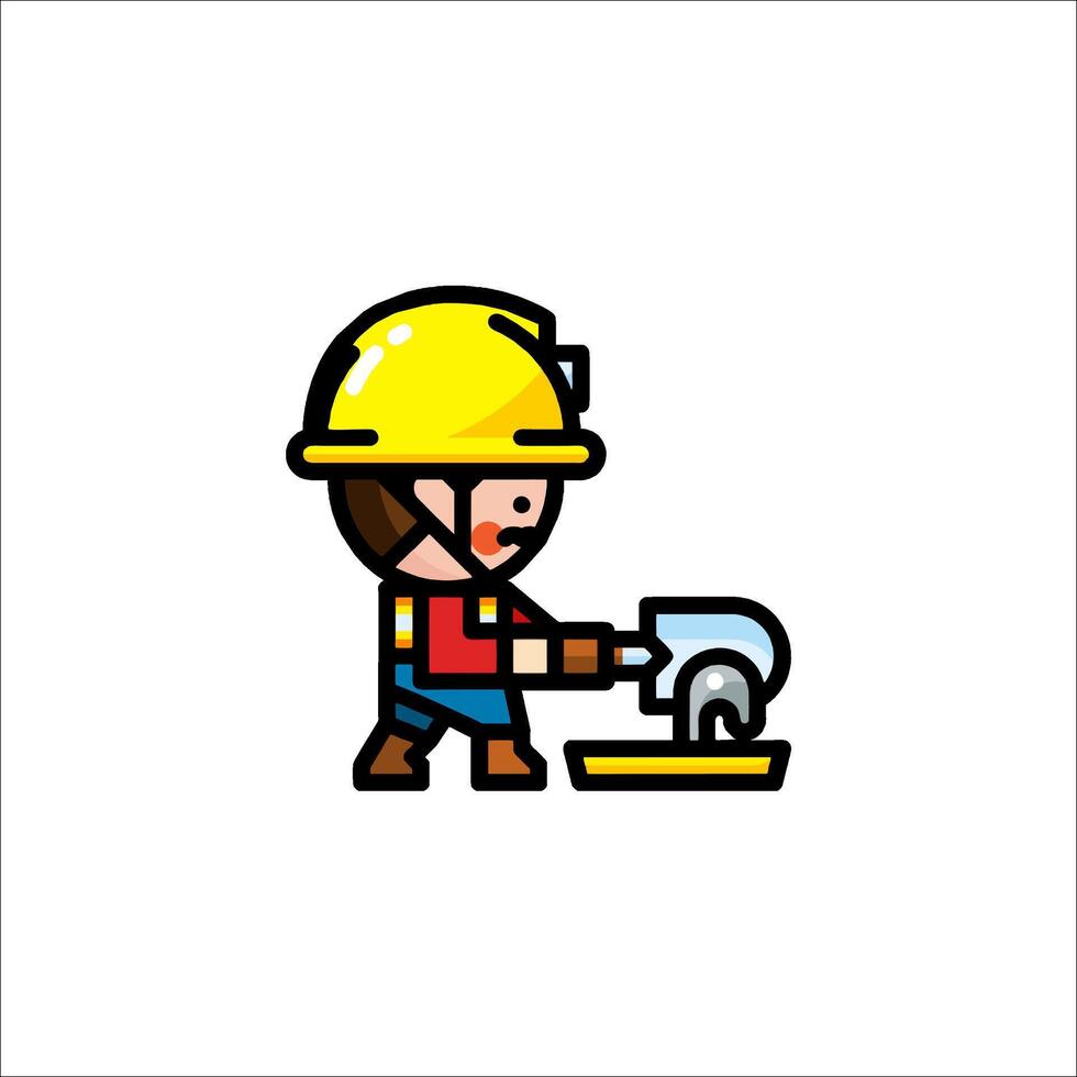 A cartoon worker in a hard hat and helmet vector