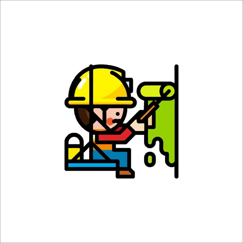 A man in a hard hat painting a wall vector