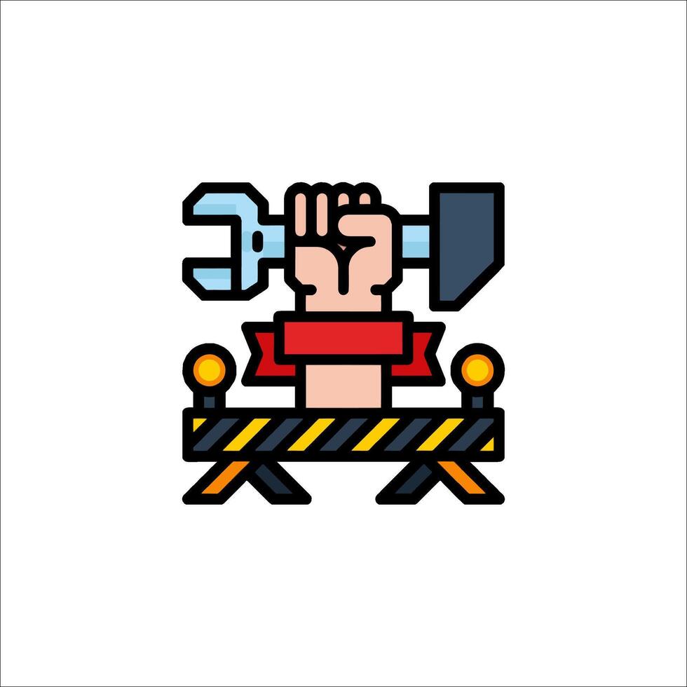A hand holding a wrench and hammer icon vector