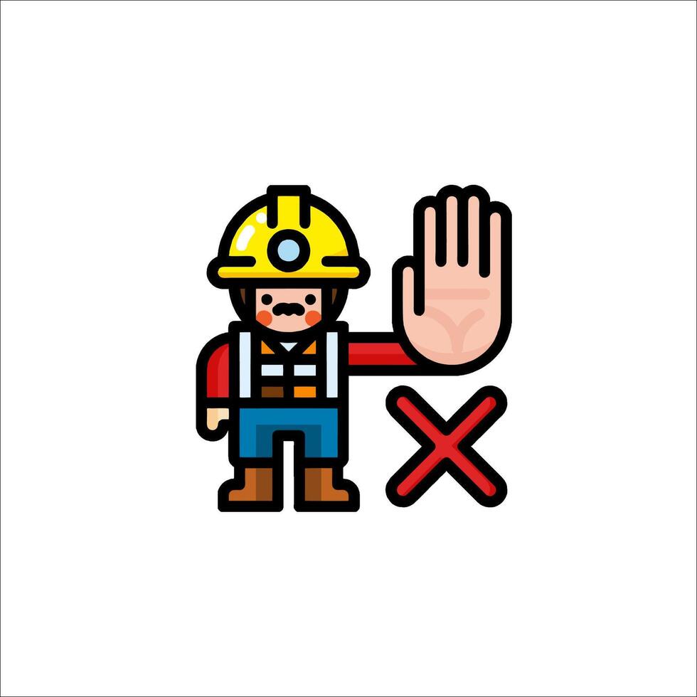 A cartoon man in a hard hat and safety glasses with a stop sign vector