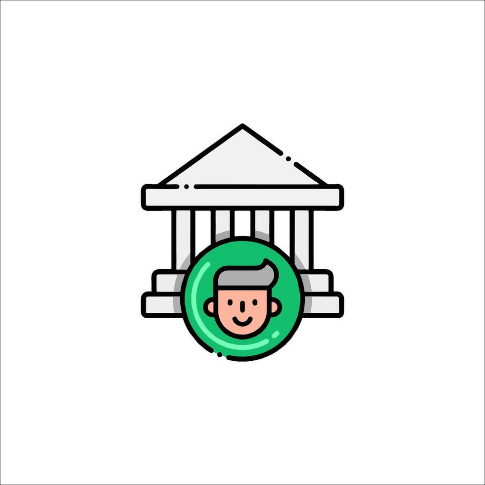 A man in front of a building with a green circle vector