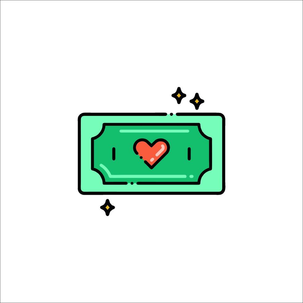 A green dollar bill with a heart on it vector