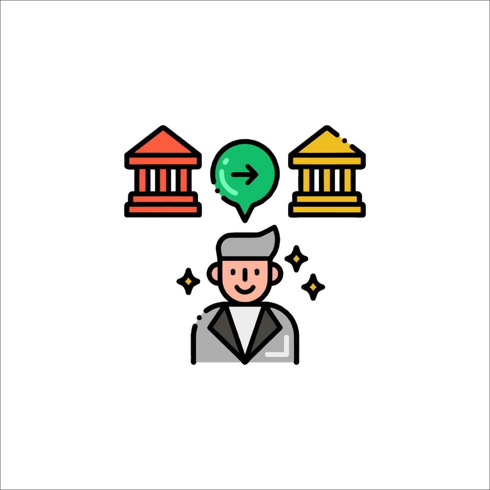 A man with a green arrow and a bank icon vector