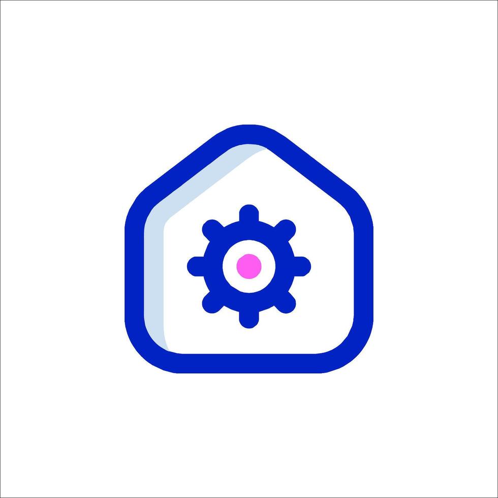A blue and white house with a gear wheel inside vector
