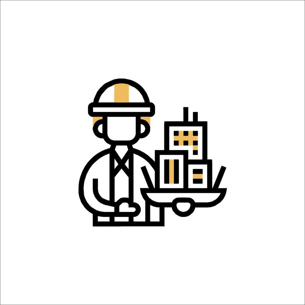 A man in a hard hat holding a tray of building materials vector