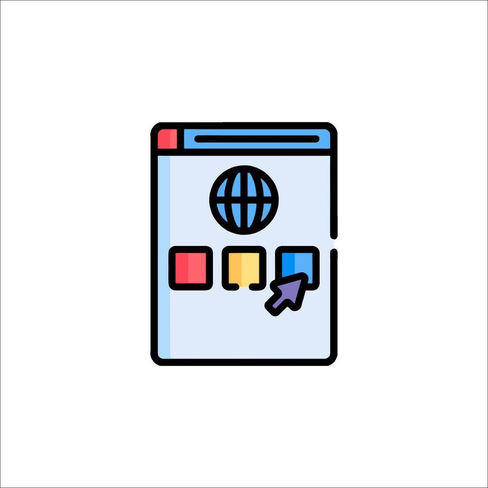 Web page icon with a globe and a button vector