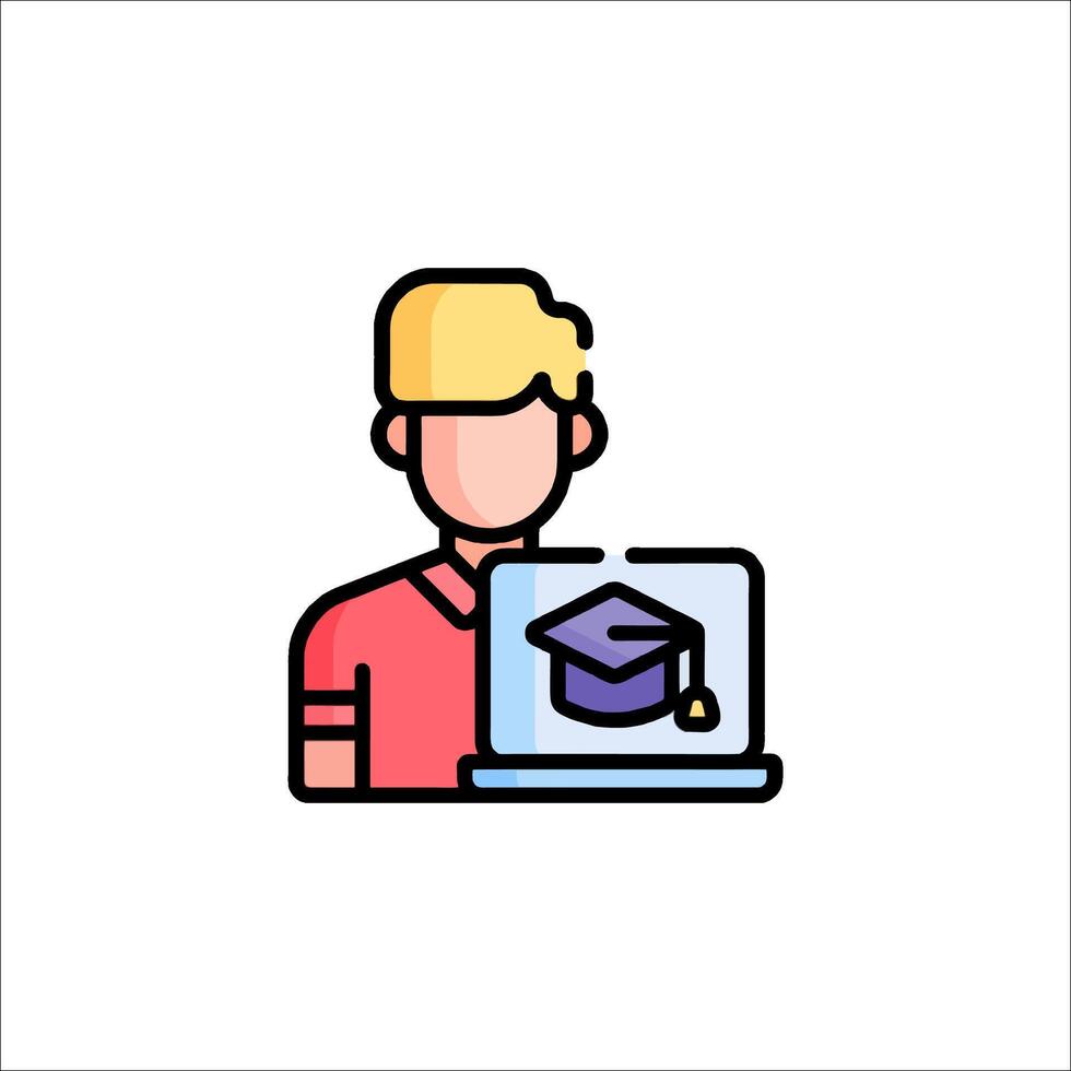 A man with a laptop and a graduation cap icon vector