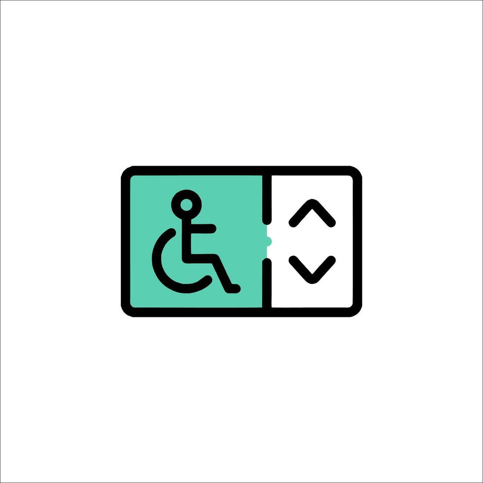 A wheelchair icon with a sign that reads disabled vector