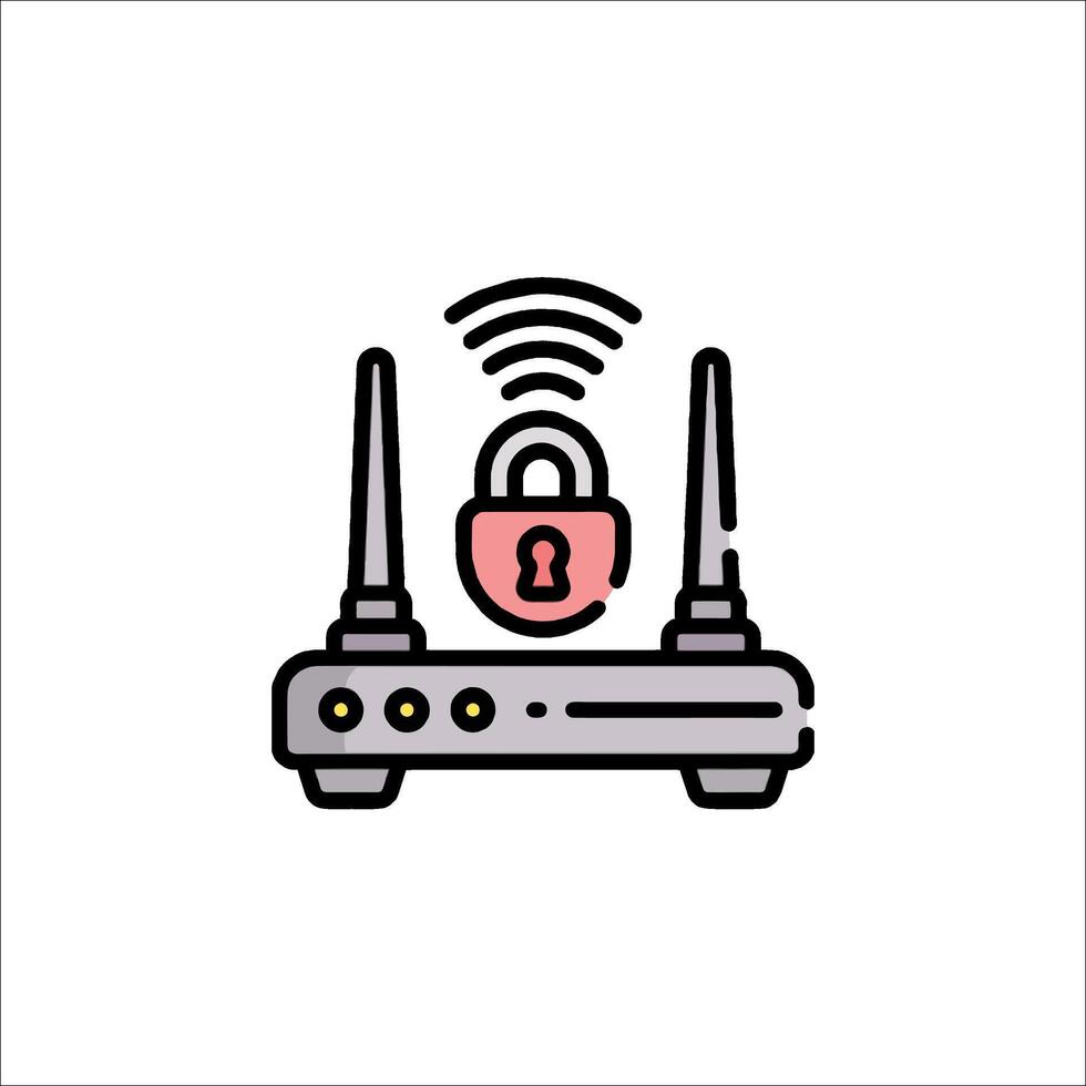 A router with a padlock icon vector
