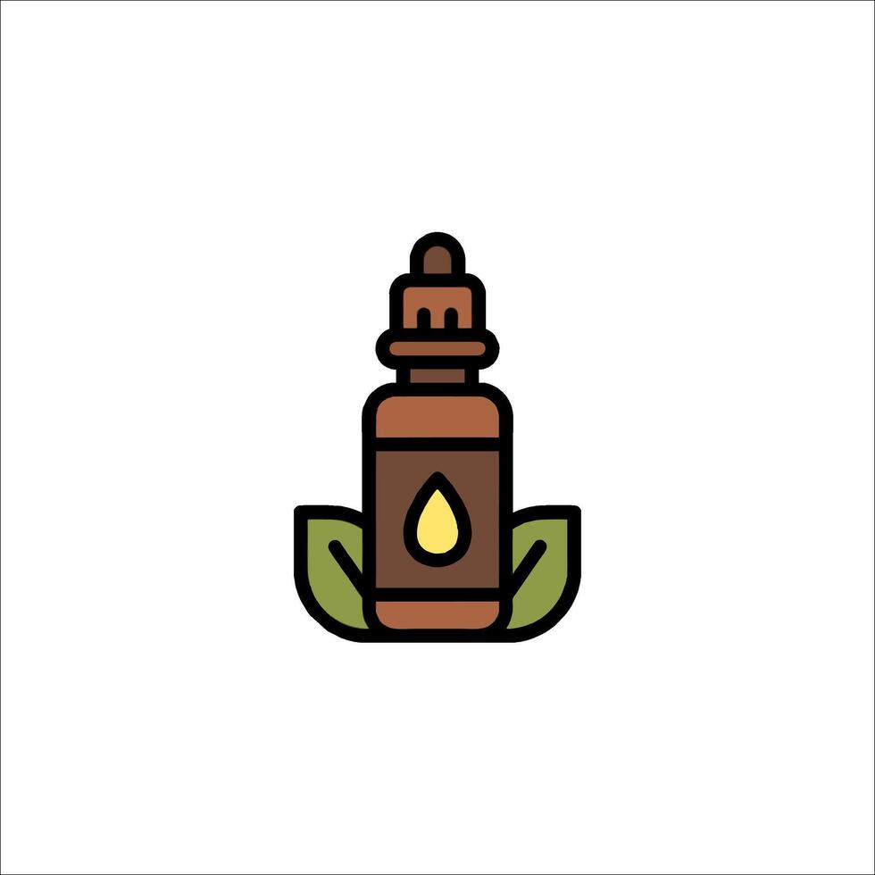 A bottle of essential oil with leaves on it vector