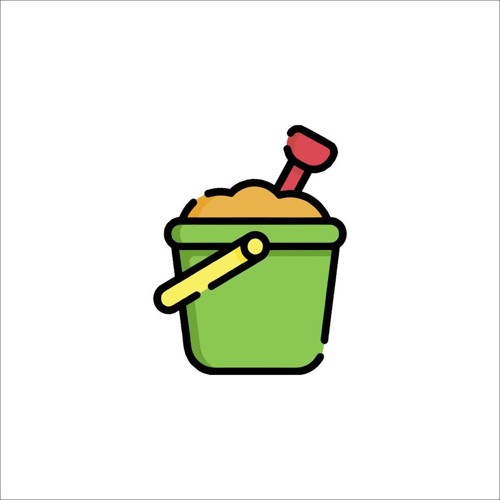 A green bucket with sand and shovel vector