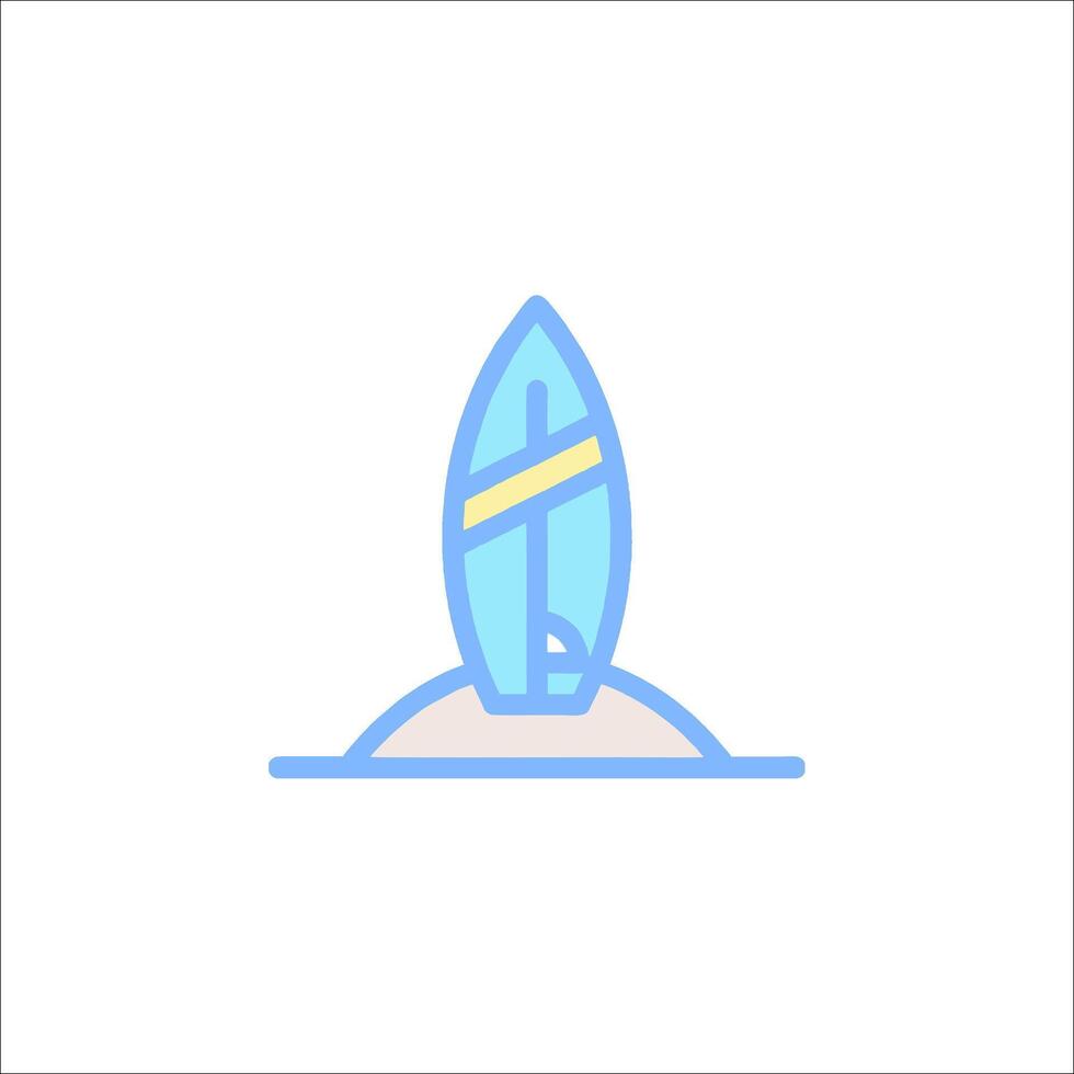 A surfboard is sitting on top of a sand dune vector