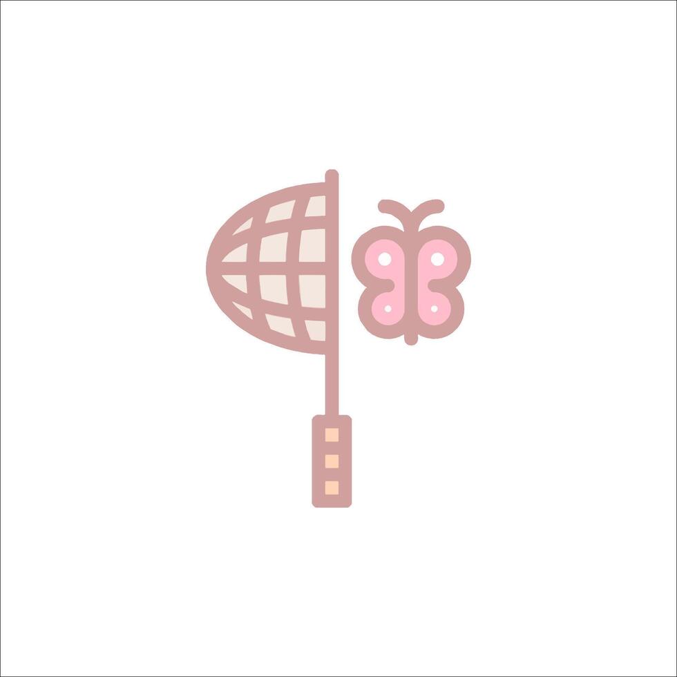 A pink butterfly and a net are in a flat design vector