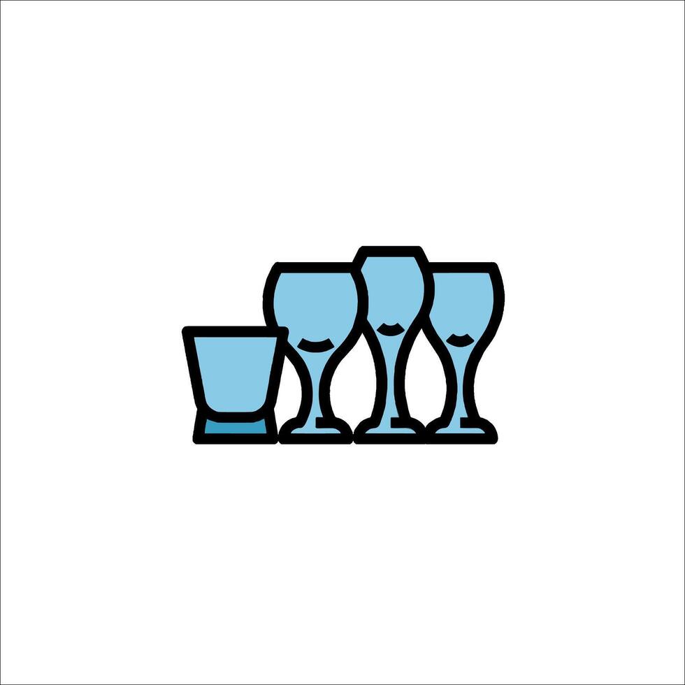 A line drawing of three glasses and a cup vector
