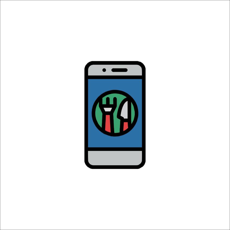 A phone with a fork and knife icon on it vector