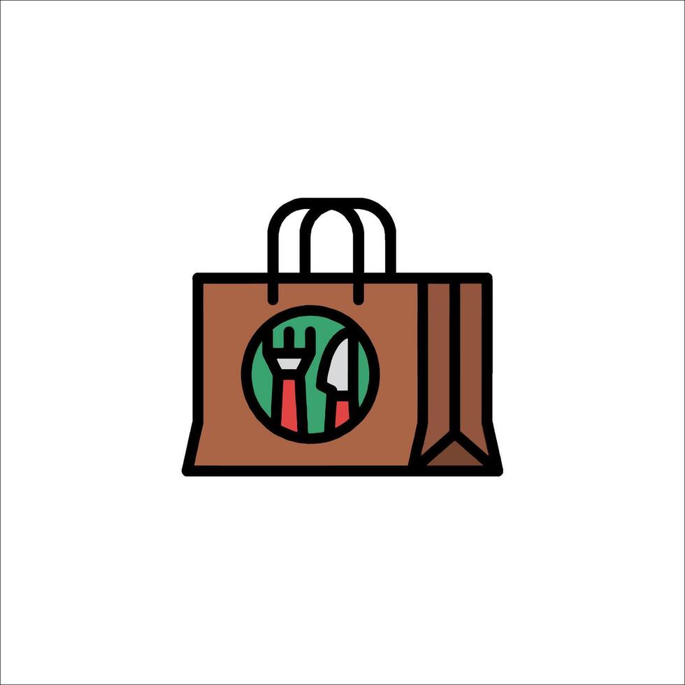 A brown paper bag with a knife and fork inside vector