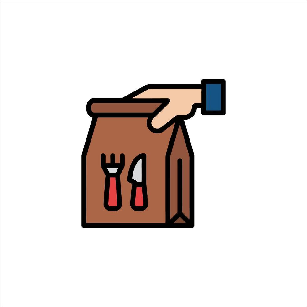 A hand holding a bag with a knife and fork inside vector