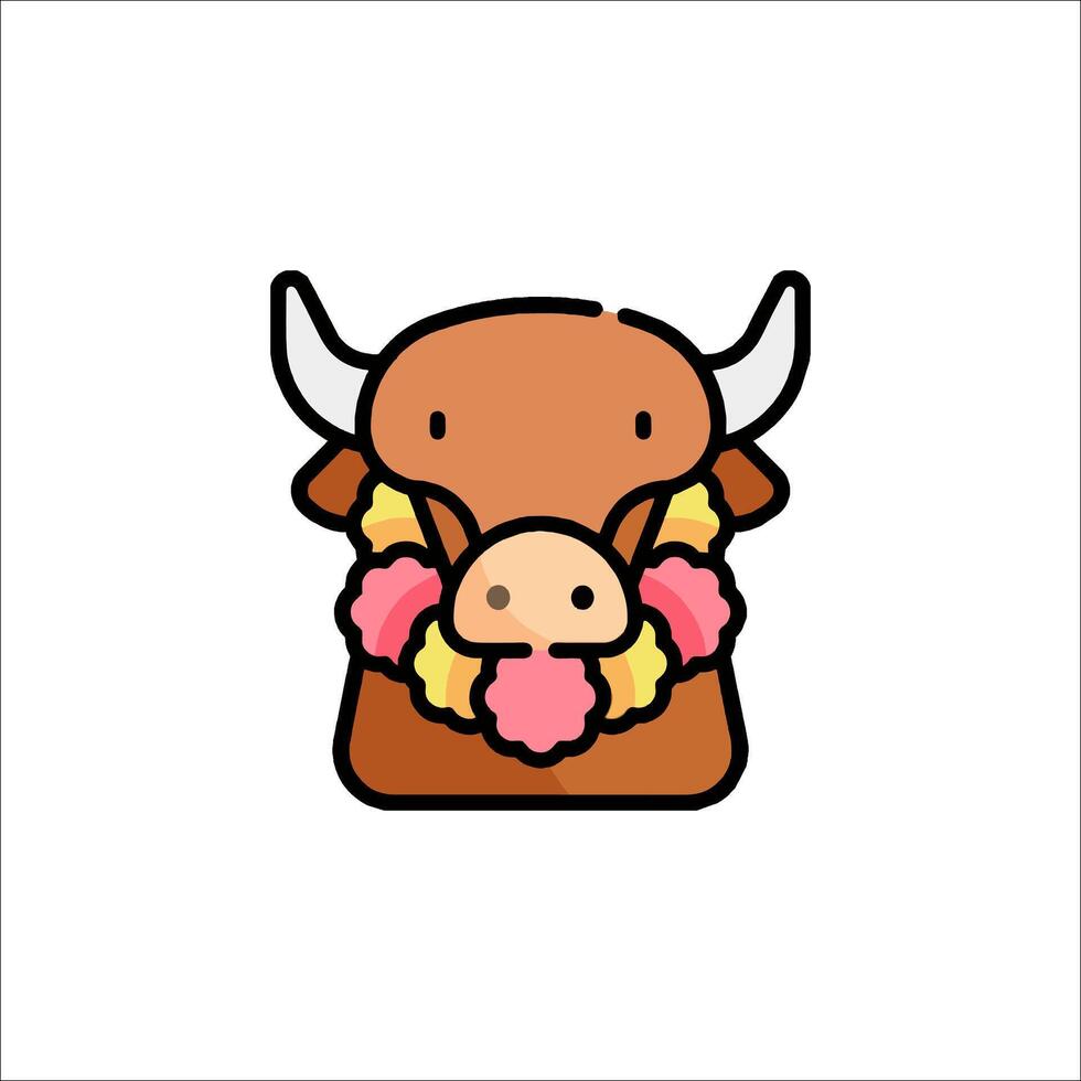 A cartoon bull wearing a flower wreath on its head vector