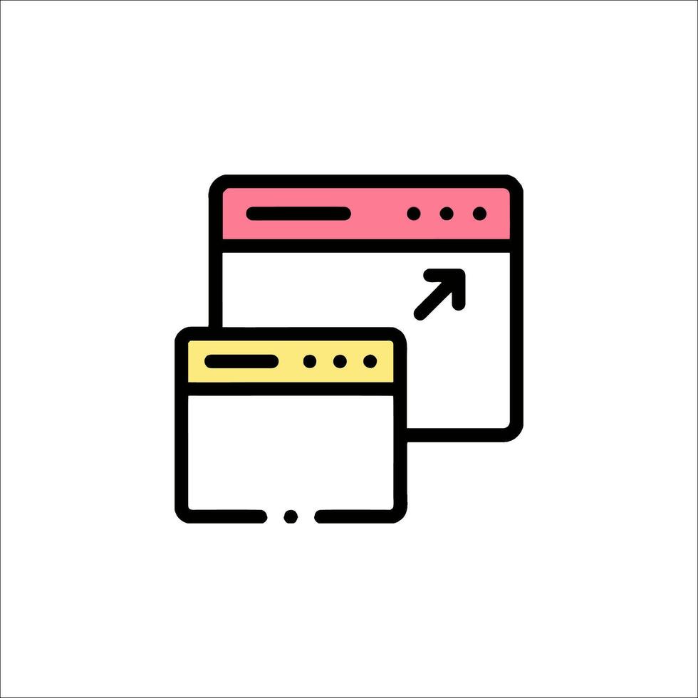 A web page icon with a yellow and pink arrow vector