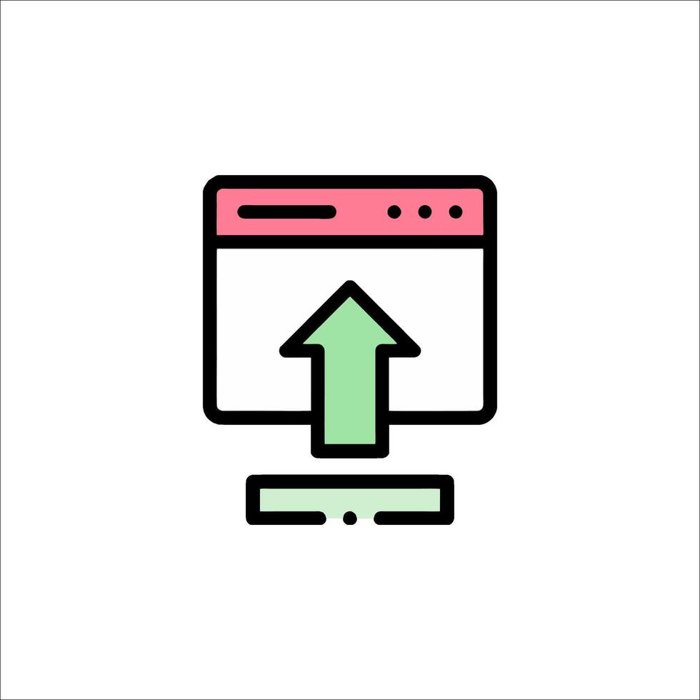 A computer screen with an arrow pointing up vector