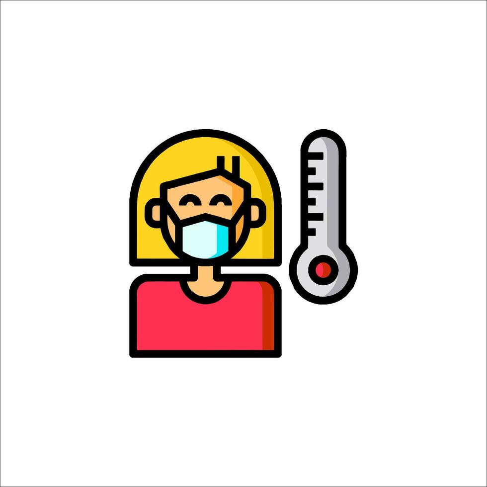 A woman wearing a mask and holding a thermometer vector