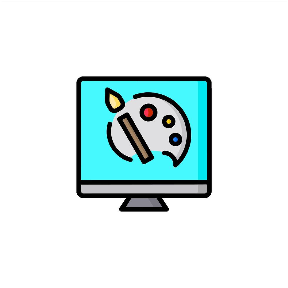 A computer monitor with paint and a brush icon vector