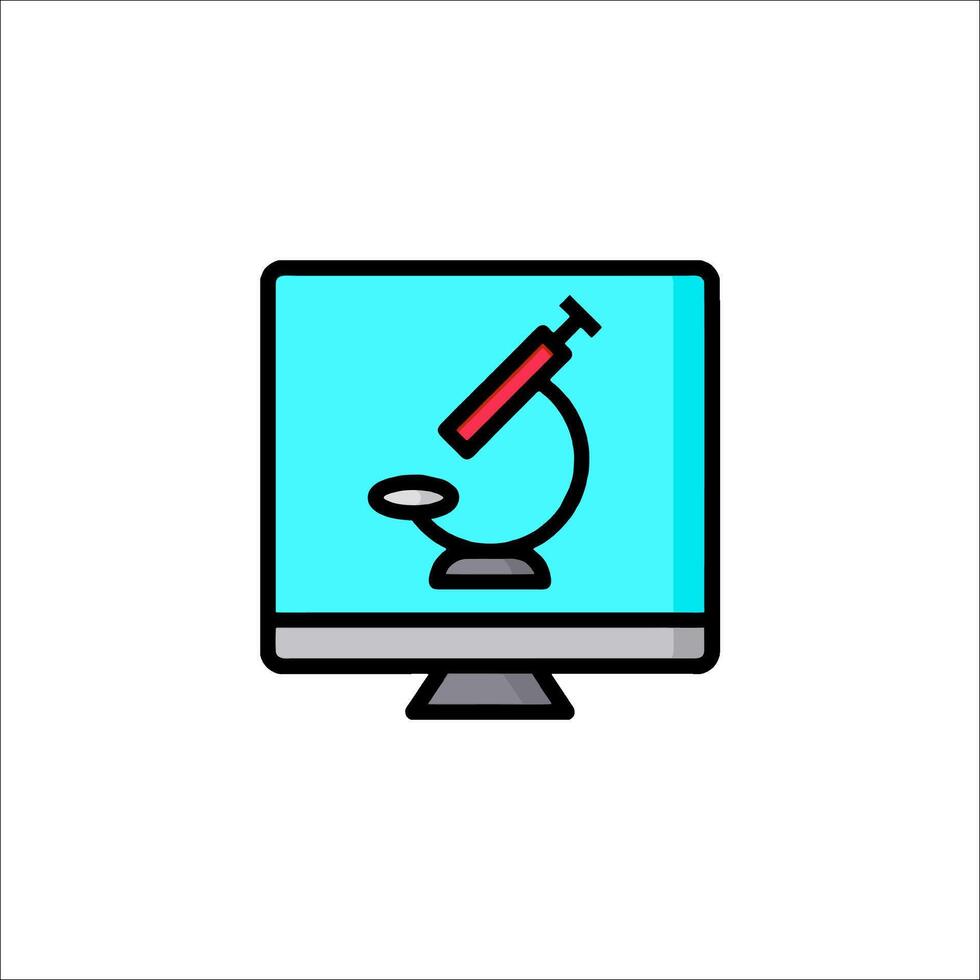 A computer monitor with a microscope on it vector