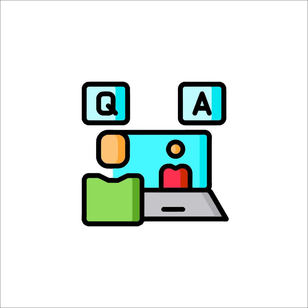 A person sitting at a computer with a q and a a on it vector