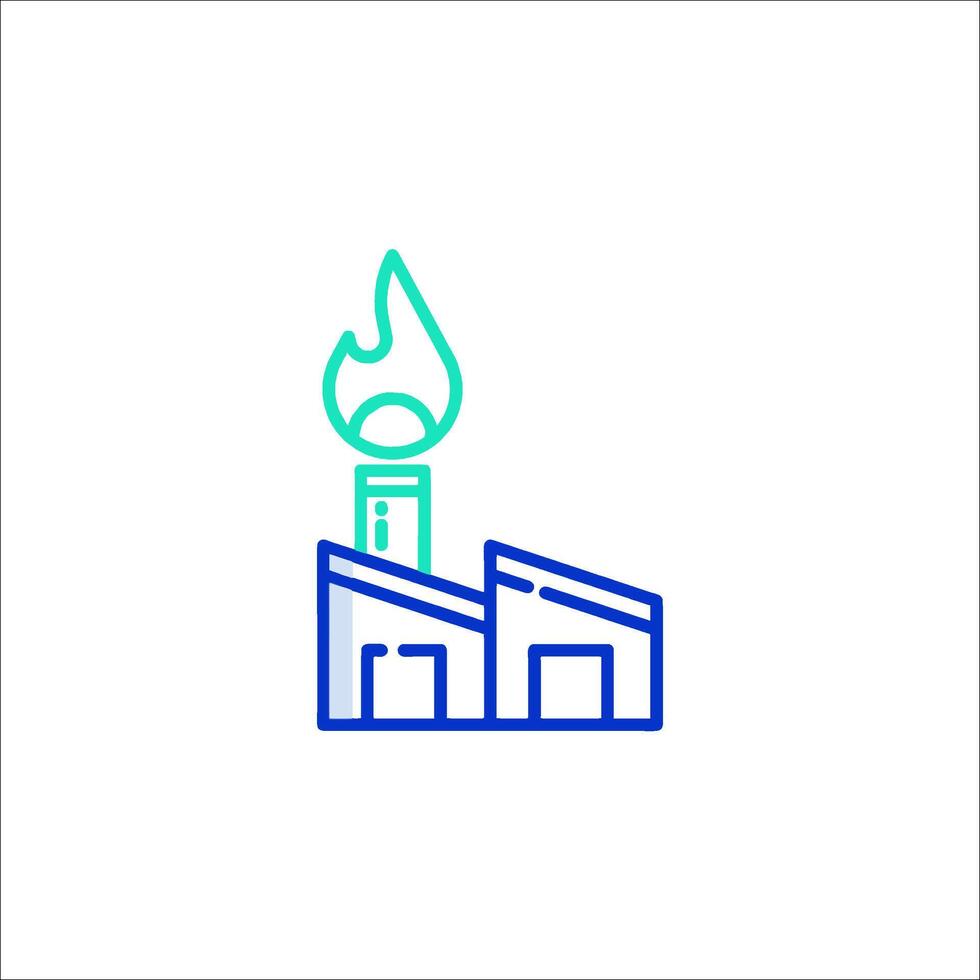 A blue and green line icon of a factory building vector