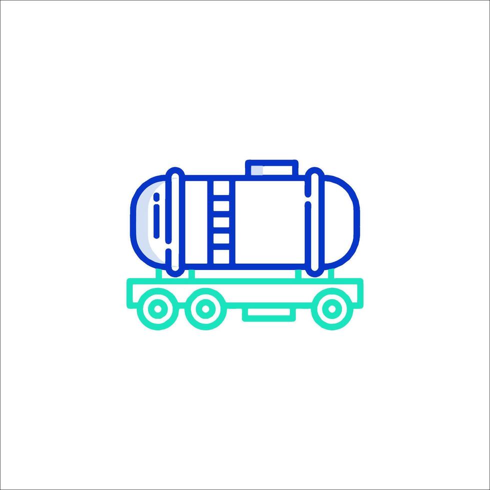 A train with a tank on it, with a blue outline vector