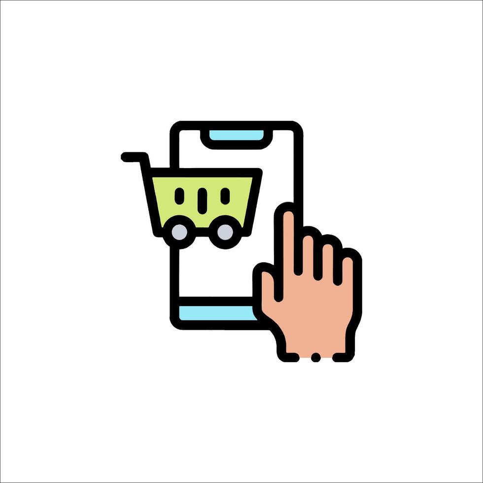 A hand holding a phone with a shopping cart icon vector