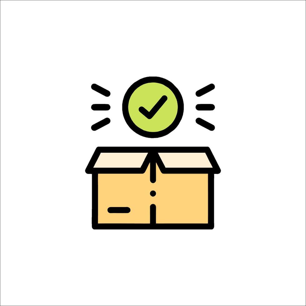 A box with a tick on it and a green check mark vector