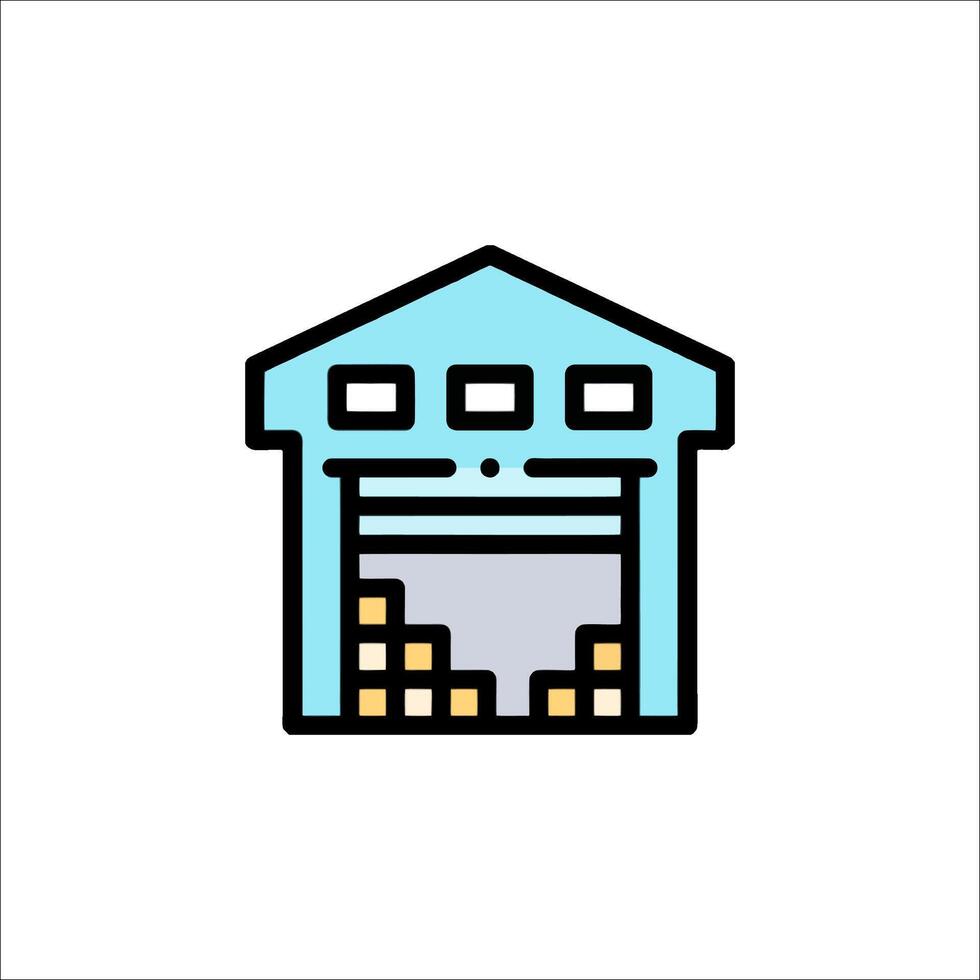 A warehouse with a door and a ladder vector