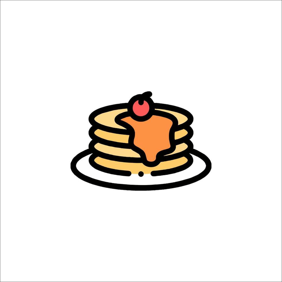 Pancakes with syrup and cherry on top icon vector
