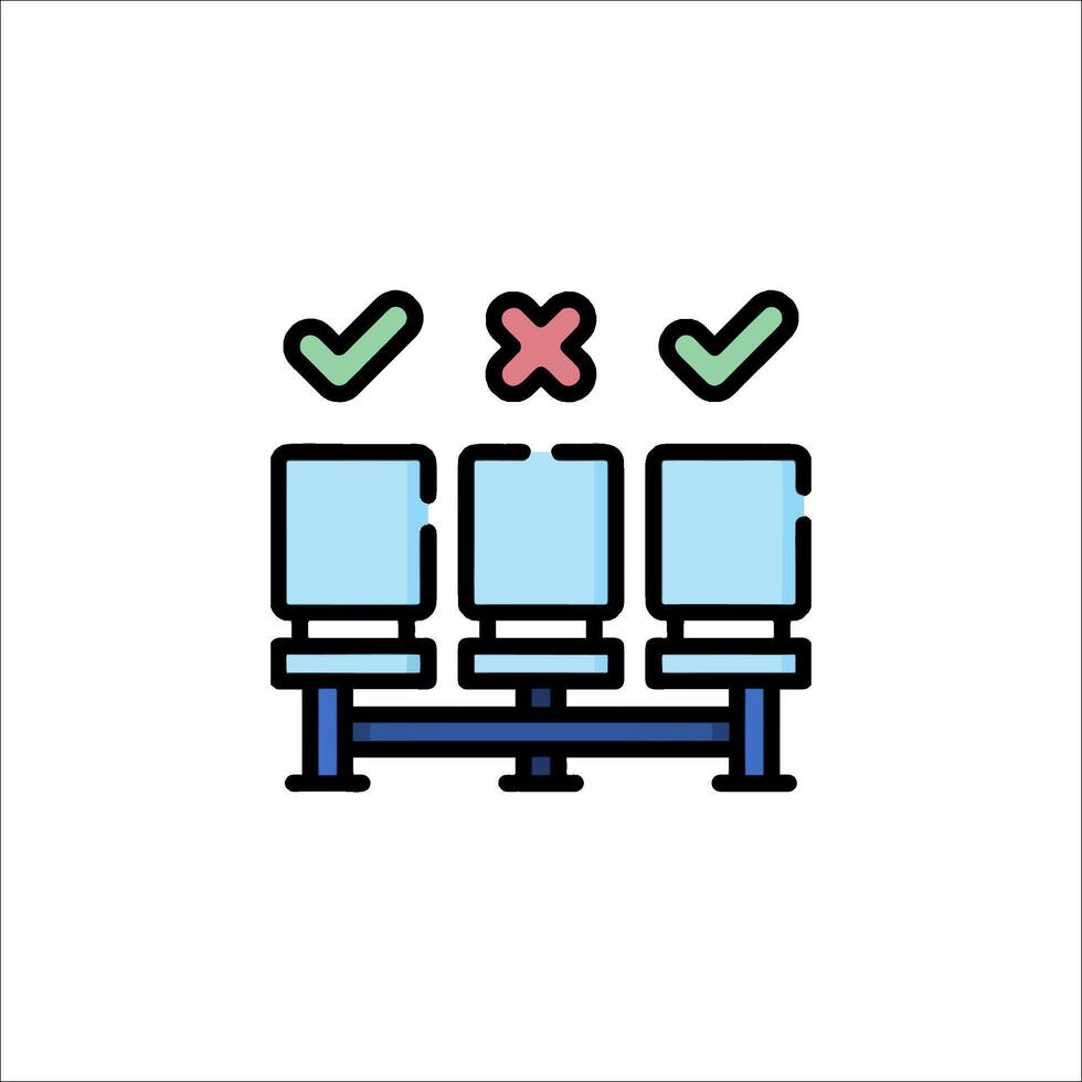 A line drawing of a chair with a check mark vector