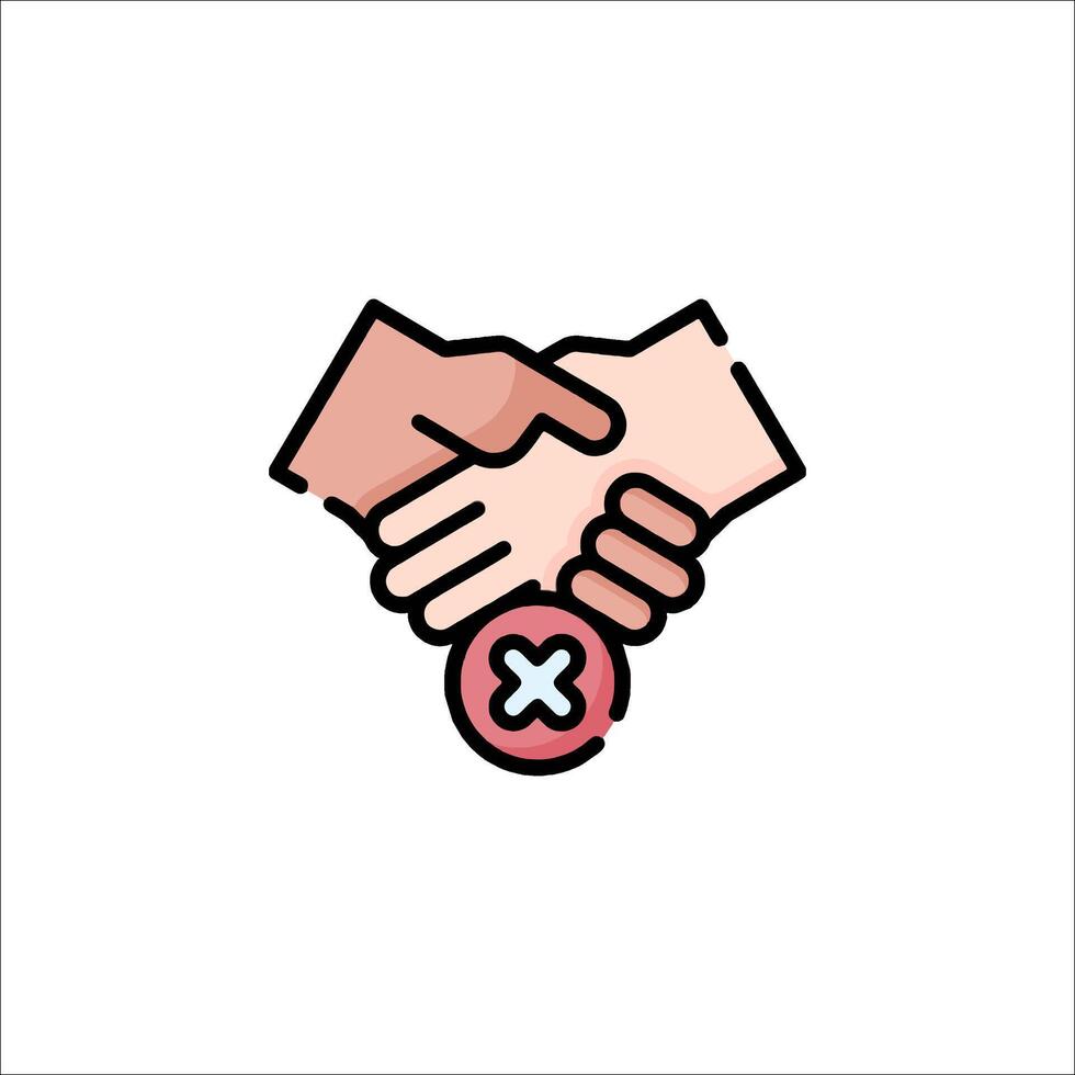 Two hands shaking hands with a red cross over it vector
