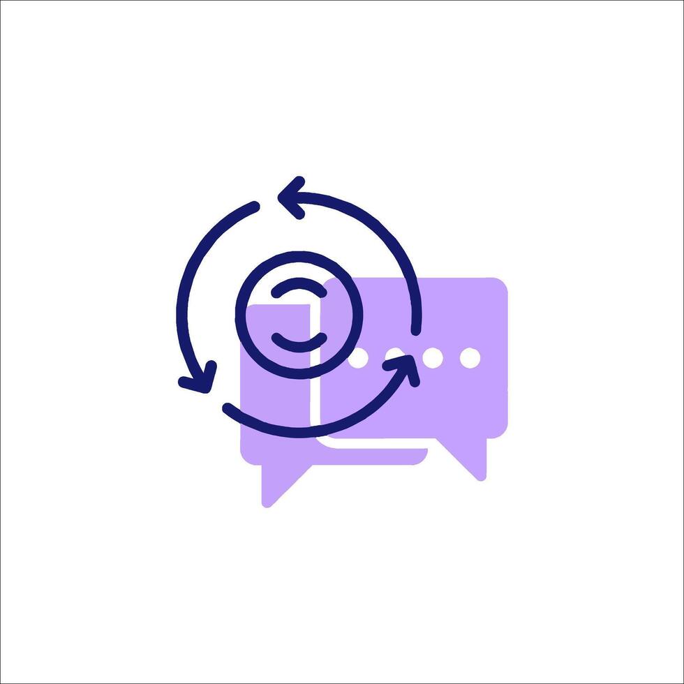 A purple icon with a speech bubble and a circle around it vector