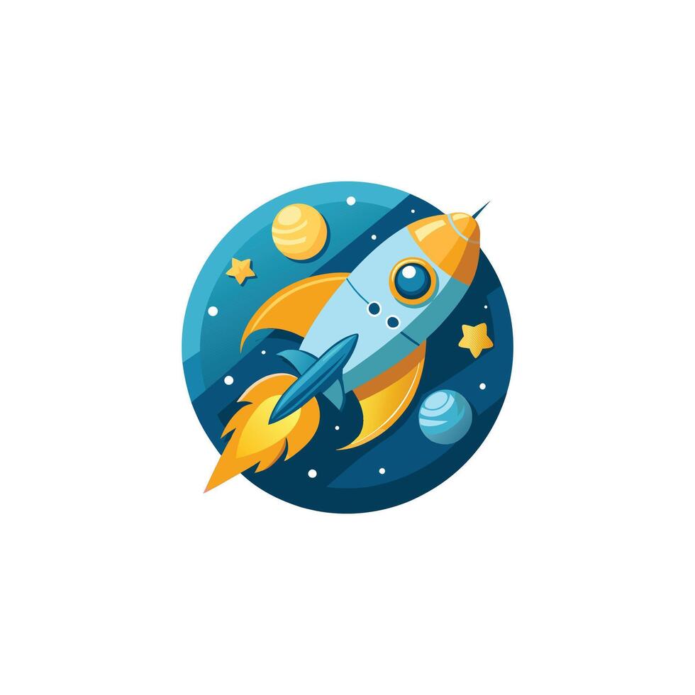 Rocket Flying In Space Cartoon Icon Illustration. Science Technology Icon Concept Isolated vector