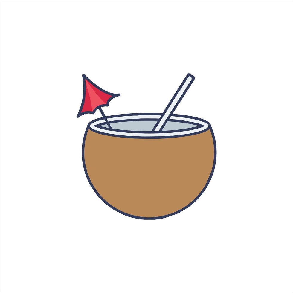 Coconut drink icon with umbrella and straw vector