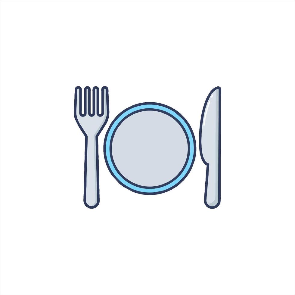 Plate, fork and knife icon vector