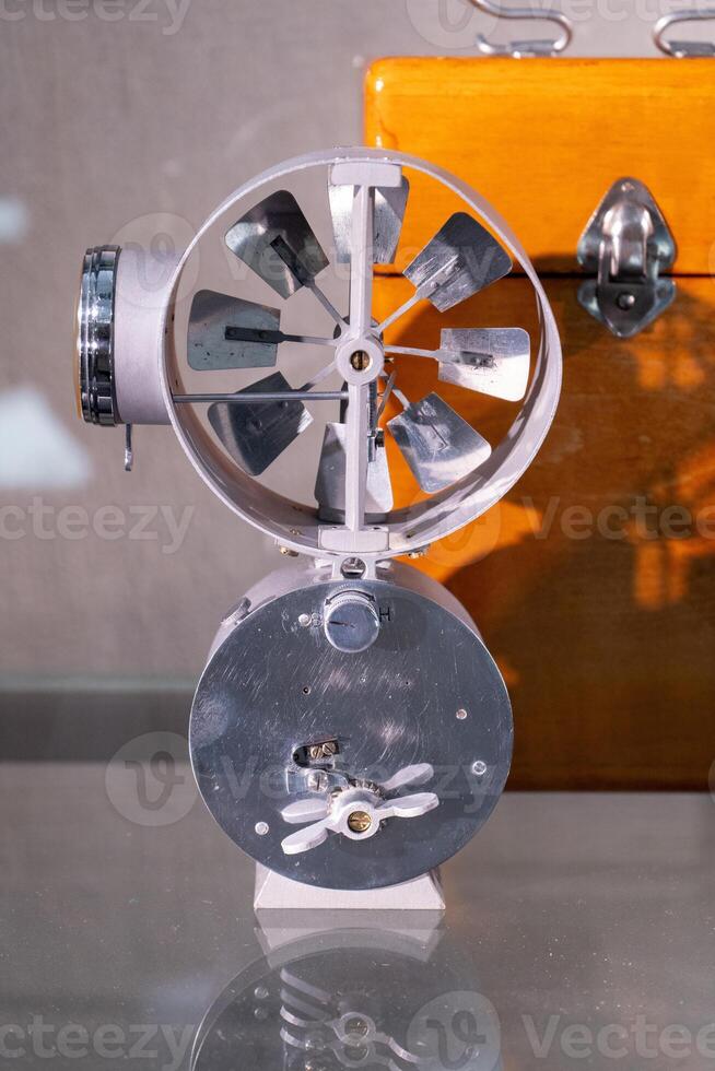 Anemometer is a device for measuring the speed of movement of air gases. In meteorology, for measuring wind speed. Small propeller blades. photo