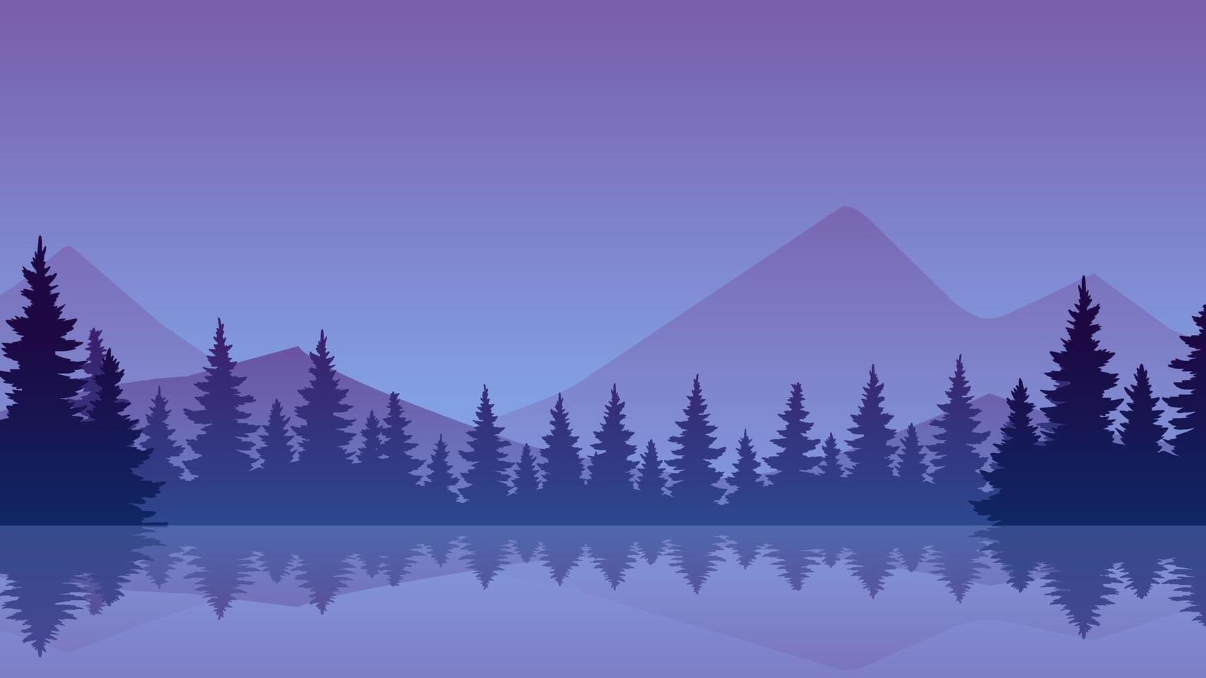 Landscape illustration of mountain and pine forest with serene lake vector