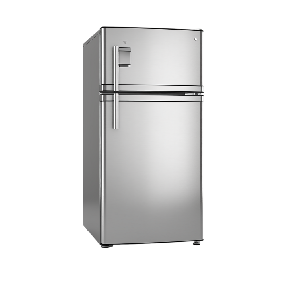 Modern stainless steel doubledoor refrigerator with minimalist design and spacious compartments png