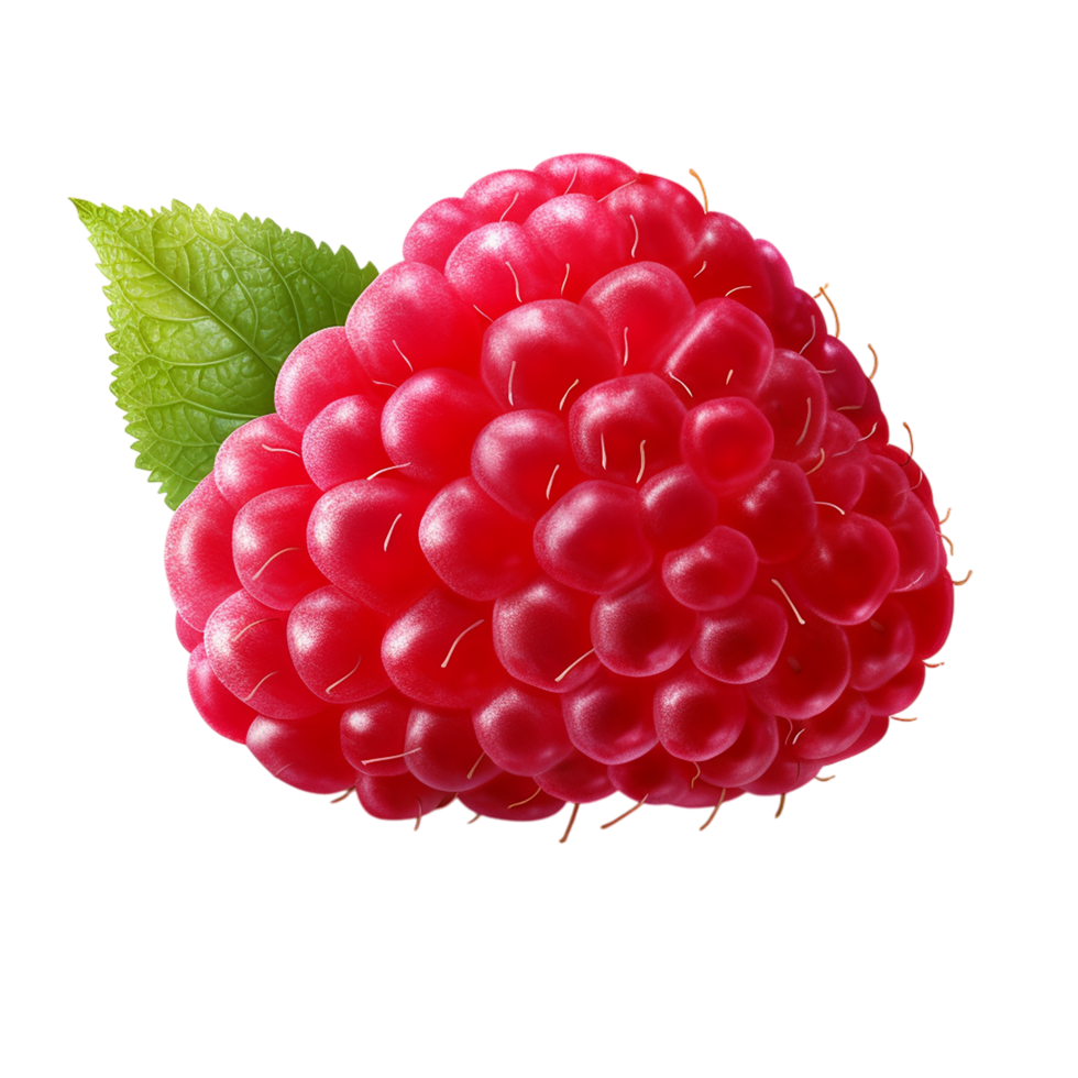 Closeup of a juicy fresh raspberry fruit with rich color and vibrant texture in isolated png