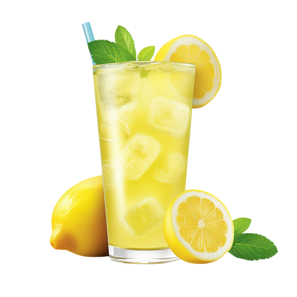 Refreshing lemonade drink served in glass with lemon slices and mint for summer cooling png