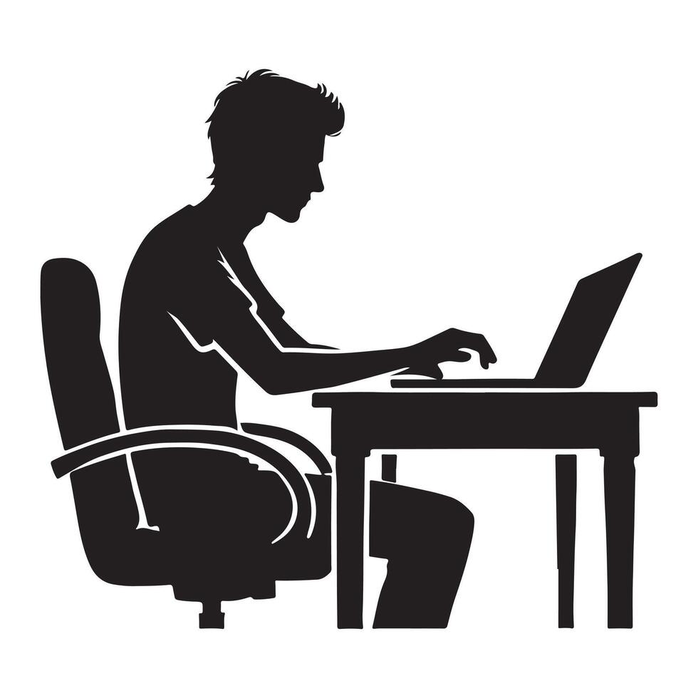 Silhouette Illustration of Person Using Laptop vector